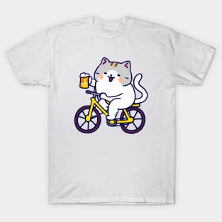 Kawaii Cute Fat Cat On a Bike T-Shirt